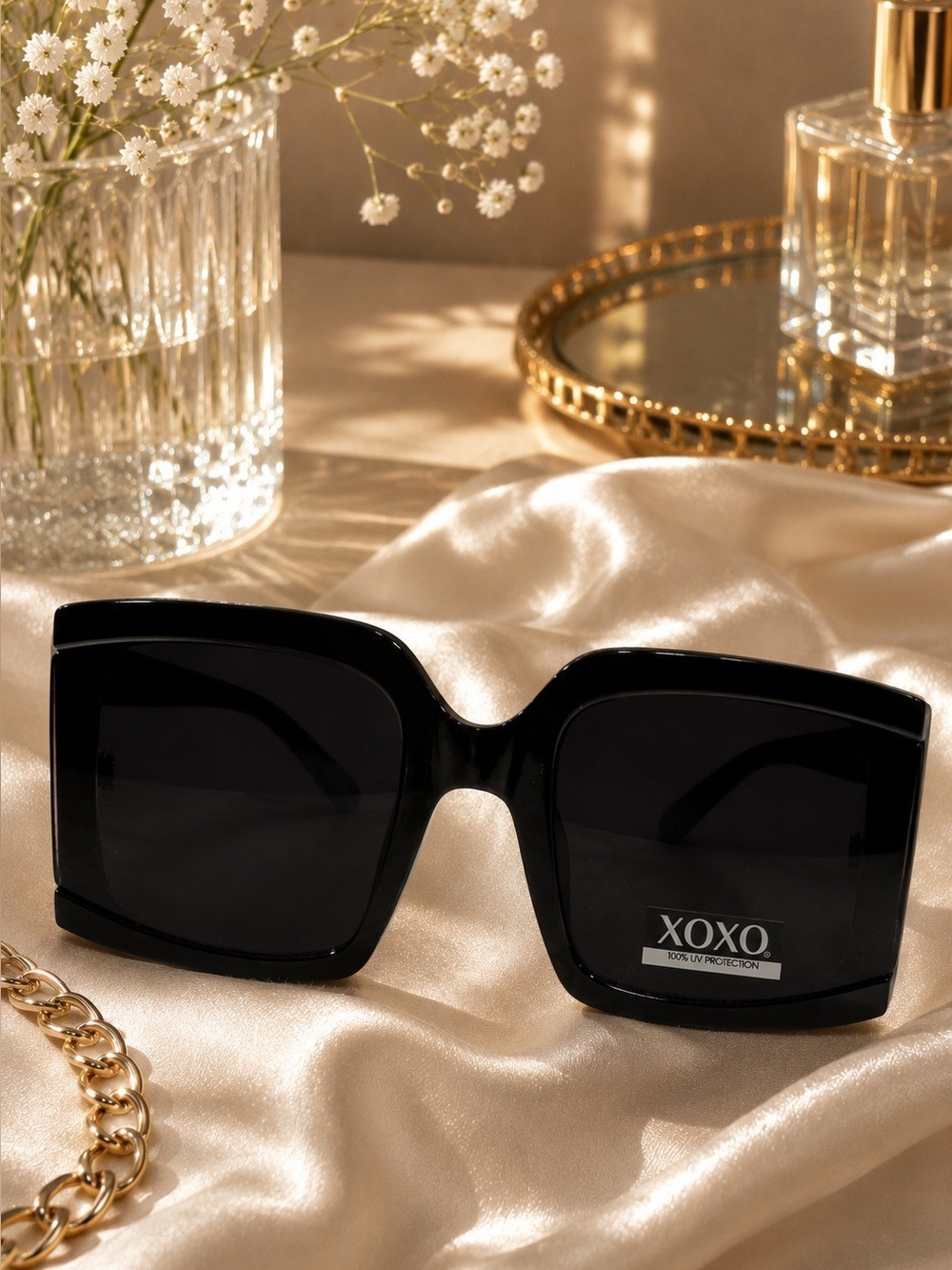 XOXO Oversized Black Shield Sunglasses Y2K Glam Statement Shades
